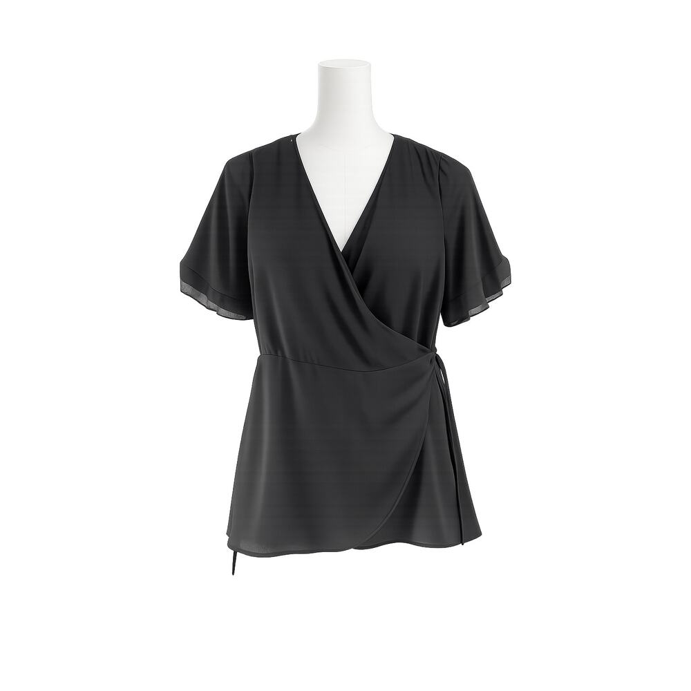 NWT - Zara Trafaluc Wrap Top with Flutter Sleeves – Black – Size XS
